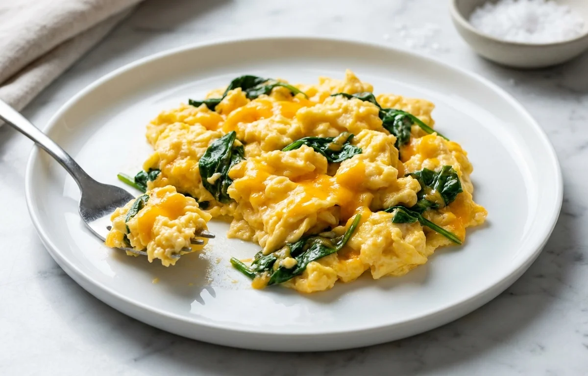 Spinach and Cheddar Scrambled Eggs