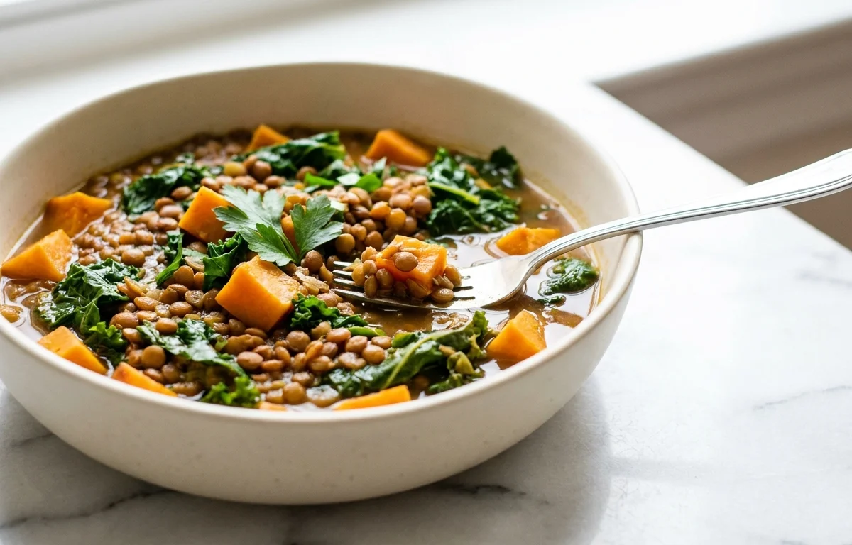 Lentil and Sweet Potato Stew with Kale
