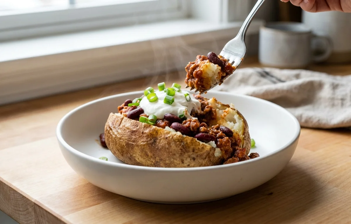 Turkey Chili Loaded Baked Potato