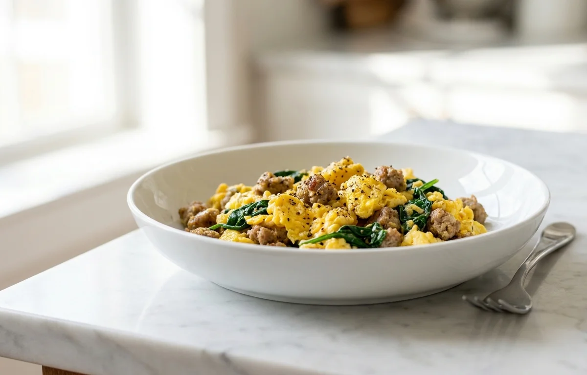 Turkey Sausage and Spinach Scramble