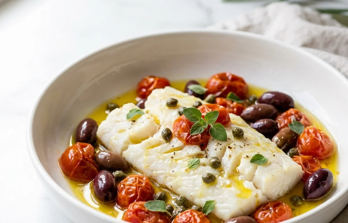Baked Cod with Olives and Tomato