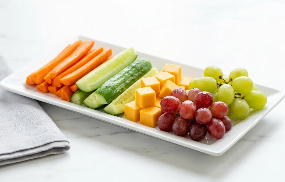 Carrot and Cucumber Sticks with Cheese and Grapes