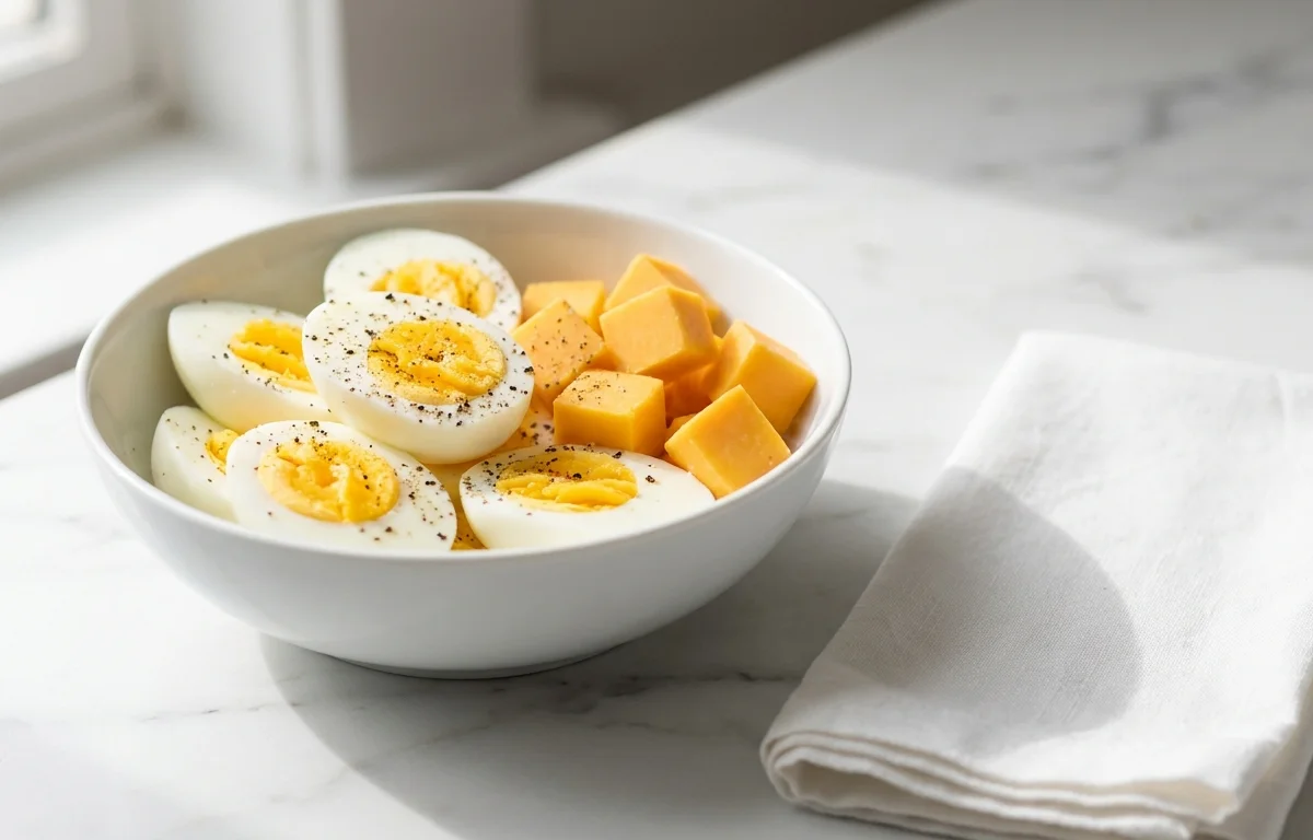 Hard-Boiled Eggs with Cheddar Cubes