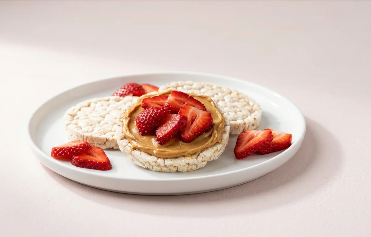 Rice Cakes with Peanut Butter and Strawberries