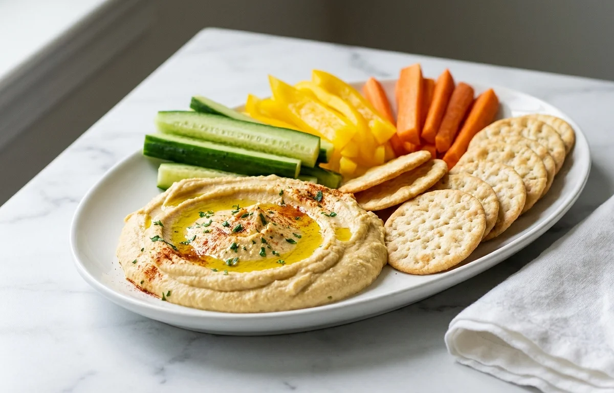 Hummus with Crudités and Rice Crackers