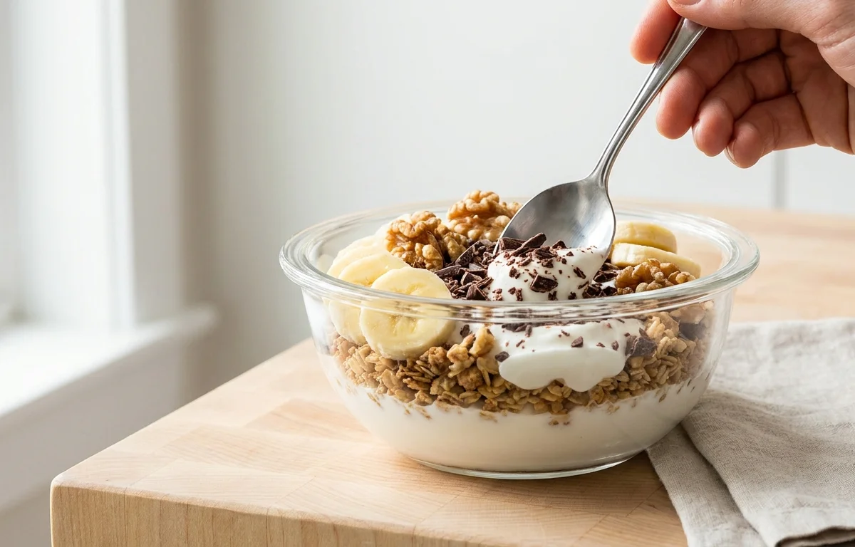 Yogurt with Granola and Dark Chocolate