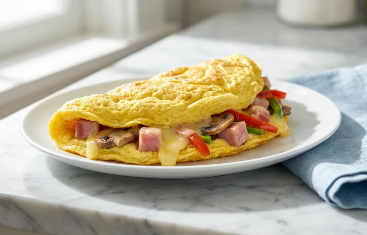 Ham, Mushroom, and Pepper Omelet
