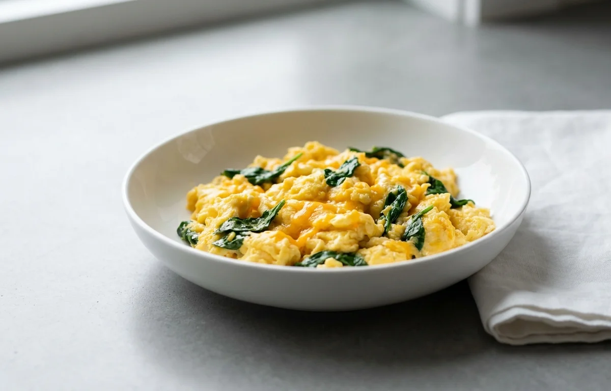 Three-Egg Scramble with Cheddar and Spinach