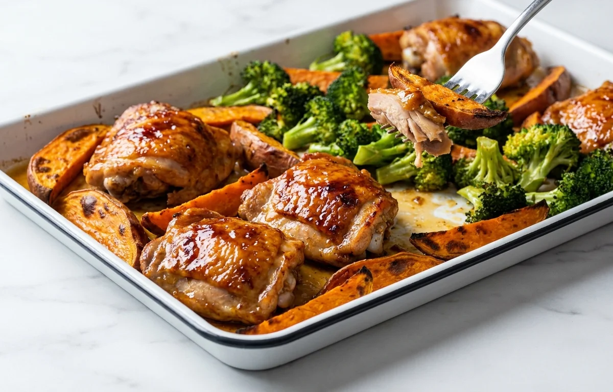 Sheet-Pan Chicken Thighs with Sweet Potato and Broccoli