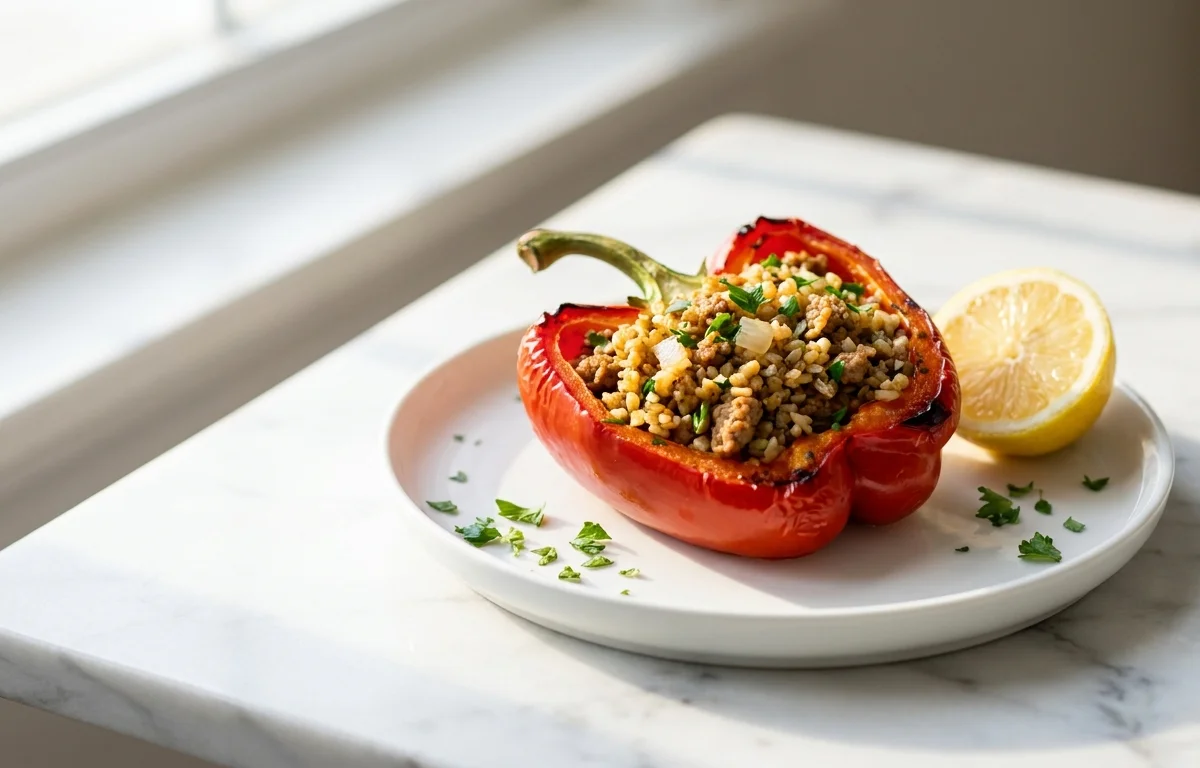 Turkey-Stuffed Peppers with Bulgur
