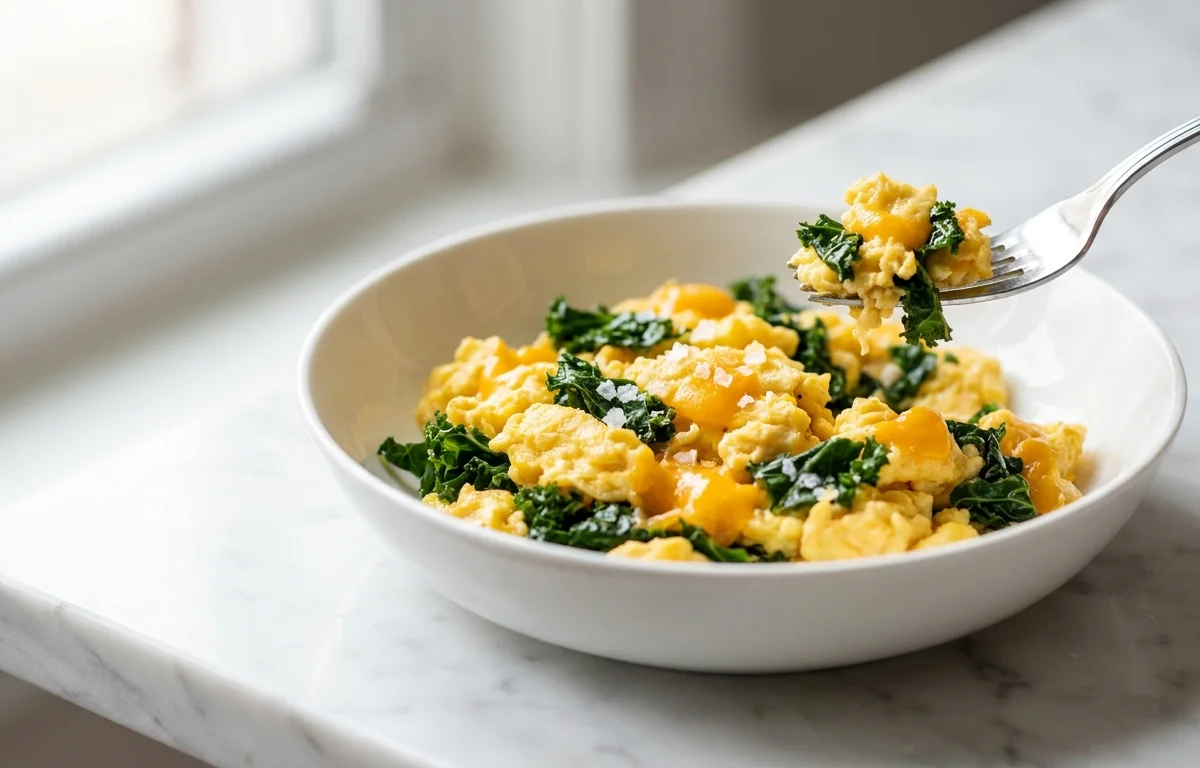 Three-Egg Scramble with Kale and Cheddar