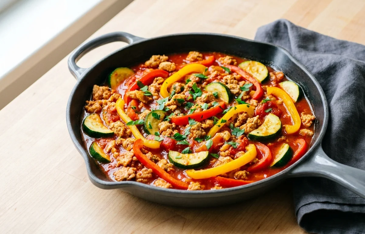 Turkey Skillet with Peppers and Zucchini