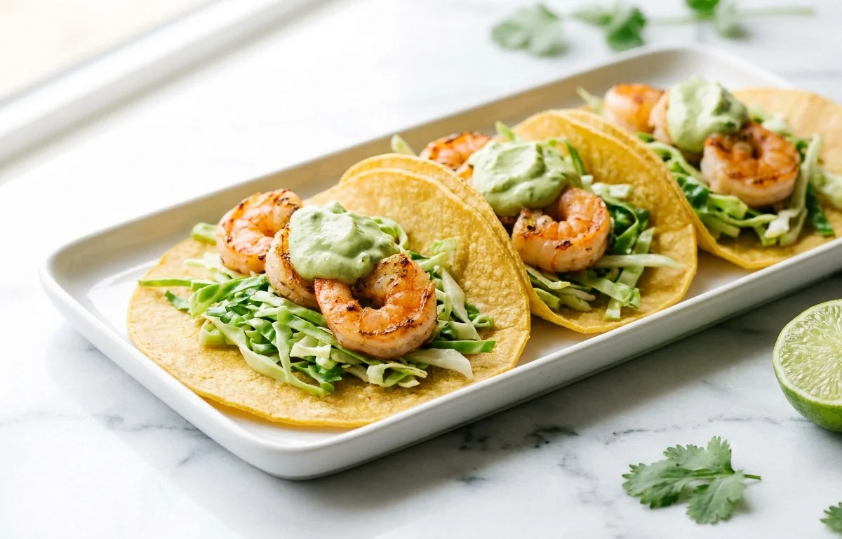 Shrimp Tacos with Avocado Crema