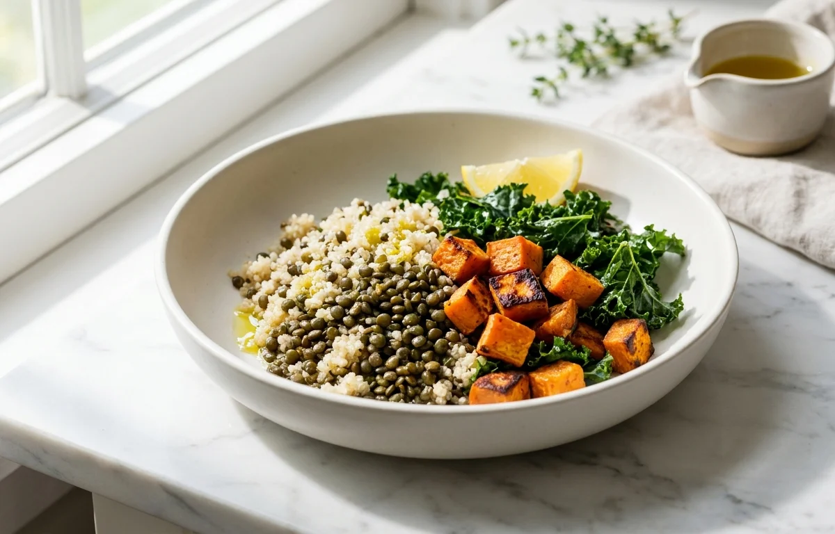 Lentil Quinoa Bowl with Roasted Sweet Potato