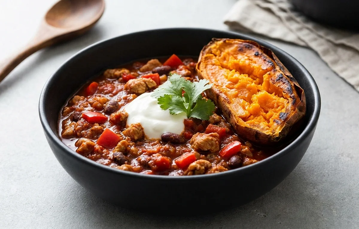 Turkey Chili with Baked Sweet Potato