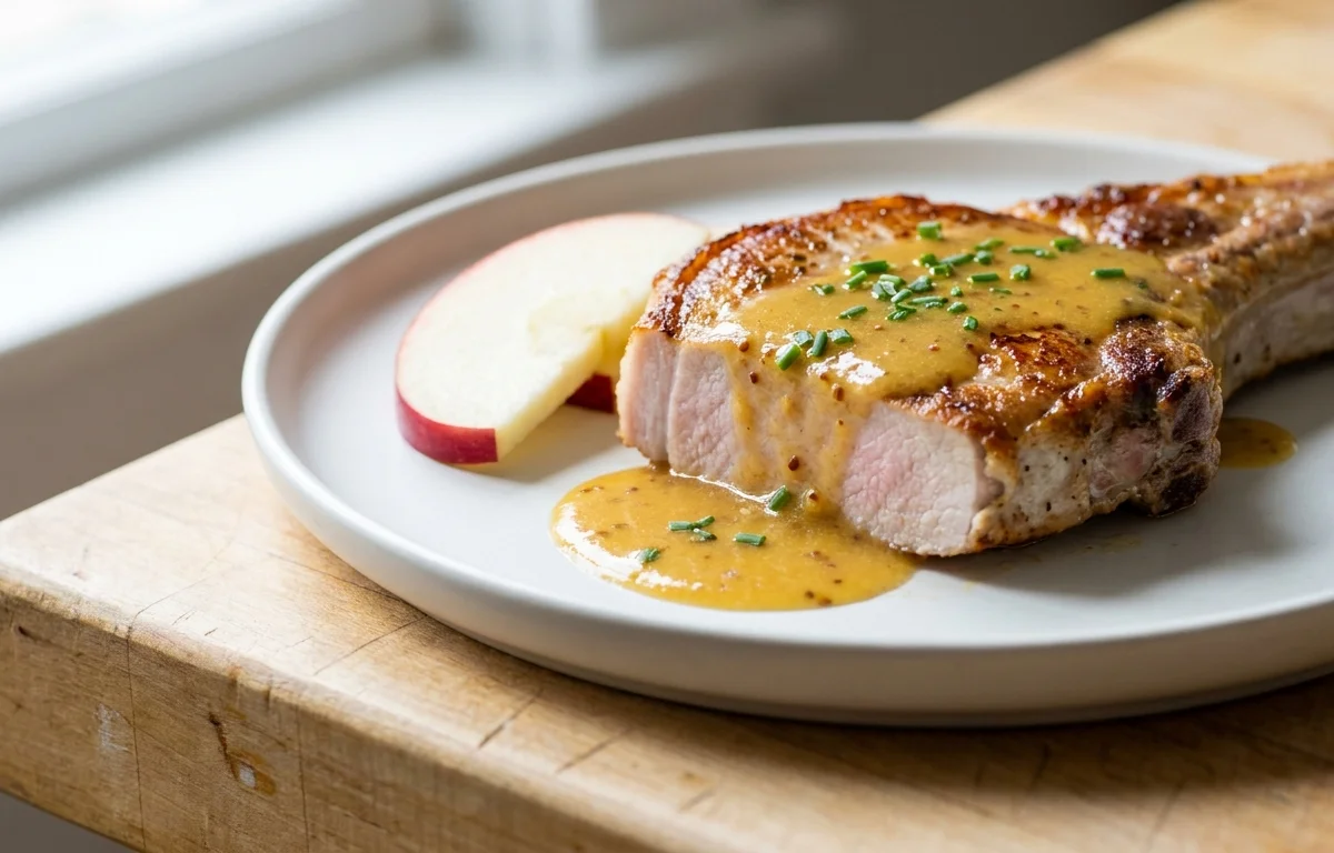 Pan-Seared Pork Chops with Apple-Mustard Sauce