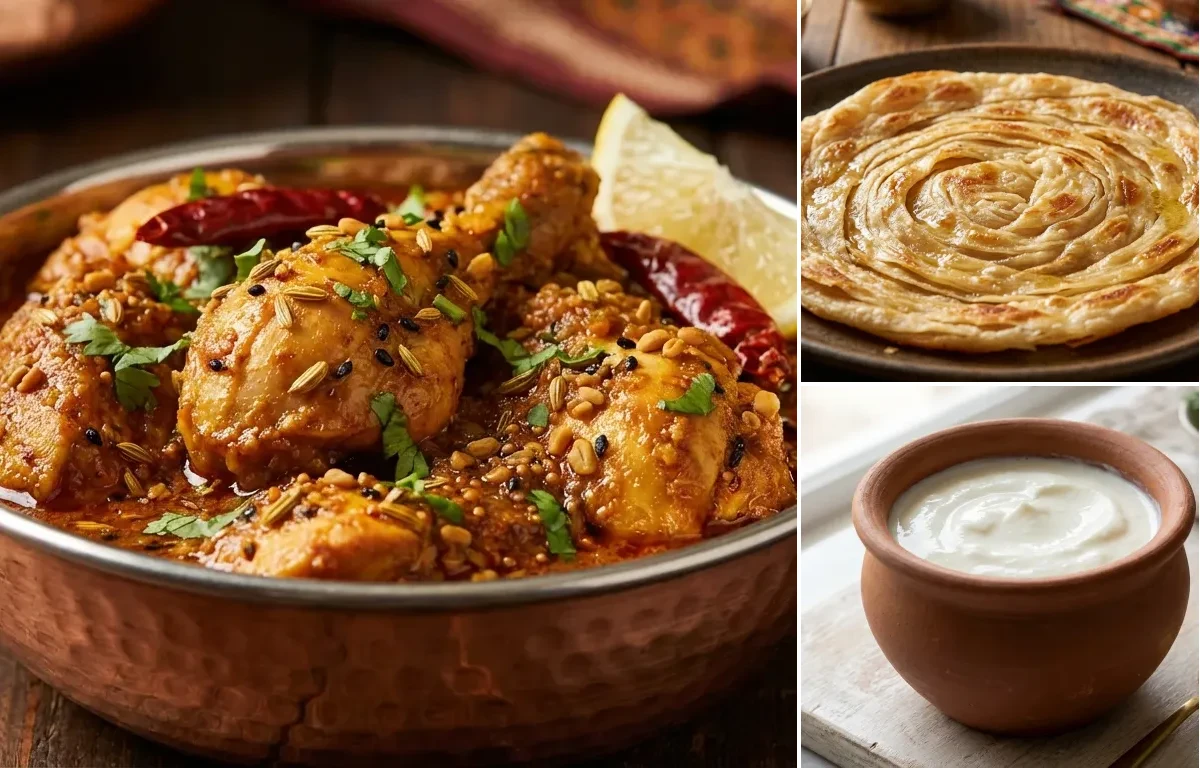 Achari Chicken with Laccha Paratha and Curd