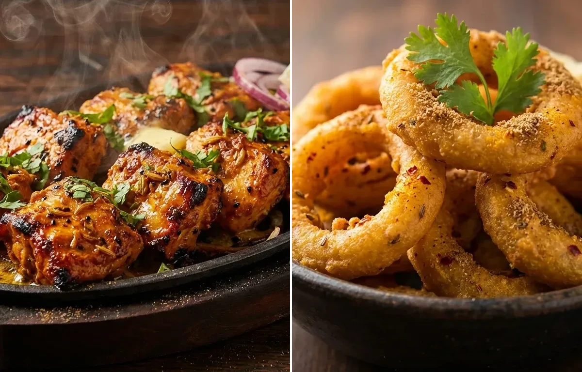 Achari Chicken Tikka with Indian Onion Rings