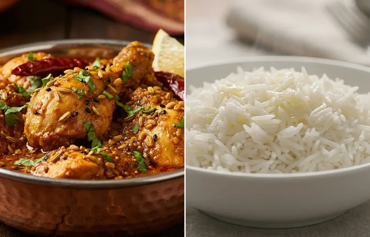 Achari Chicken with Steamed Basmati Rice