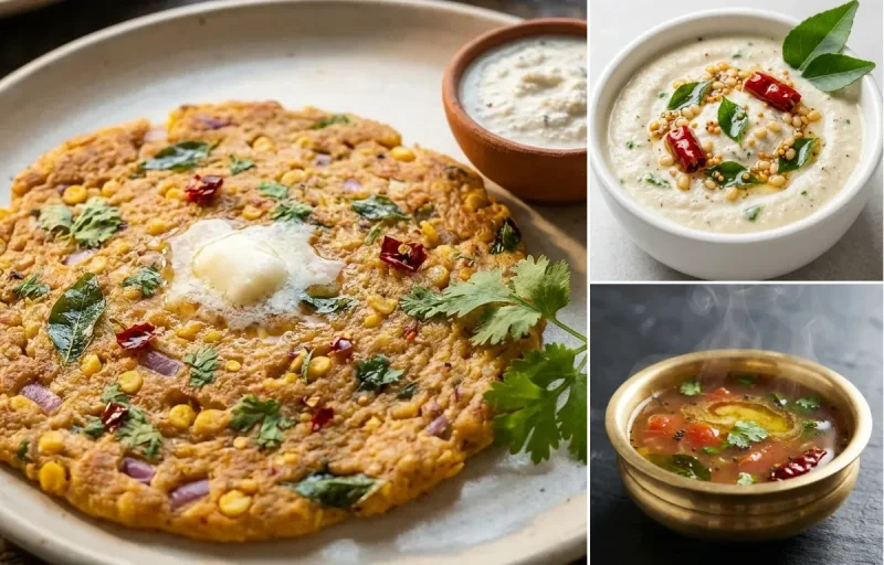 Adai with Coconut Chutney and Rasam