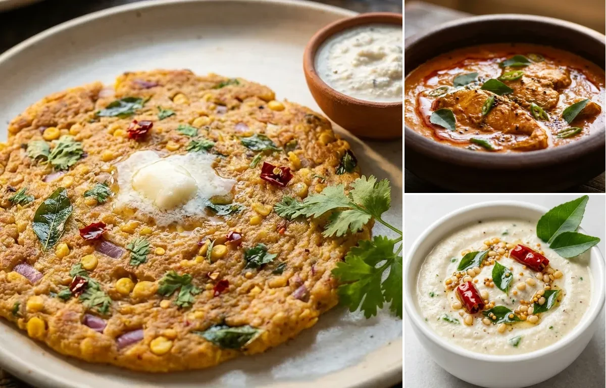 Adai with Fish Curry and Coconut Chutney