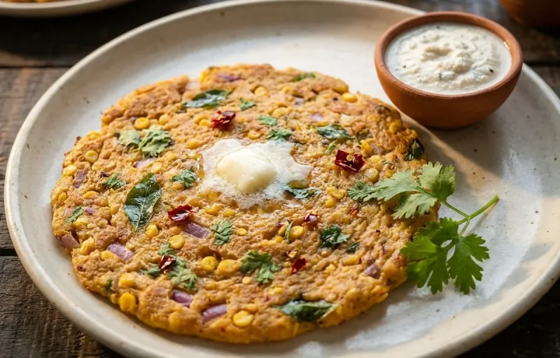 Adai with Prawn Curry and Coconut Mint Chutney