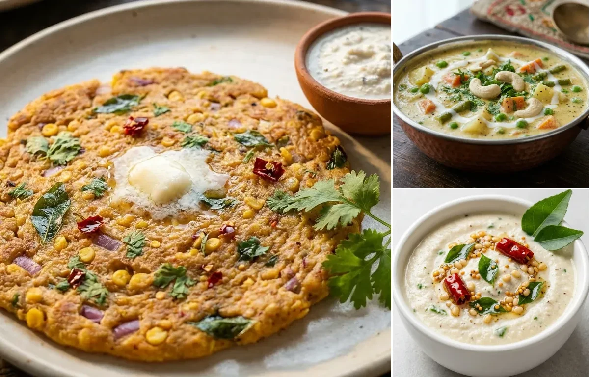 Adai with Vegetable Korma and Coconut Chutney
