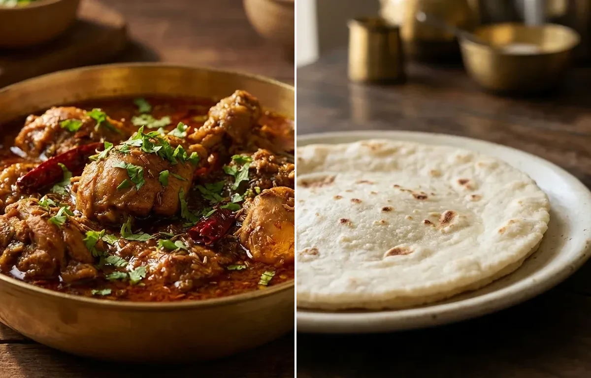 Agri Chicken Curry with Rice Bhakri