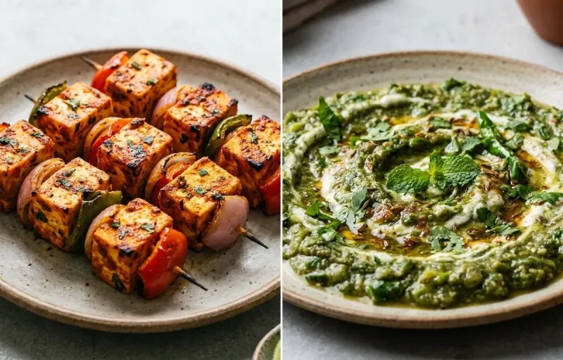 Air-Fryer Paneer Tikka with Yogurt Mint Chutney