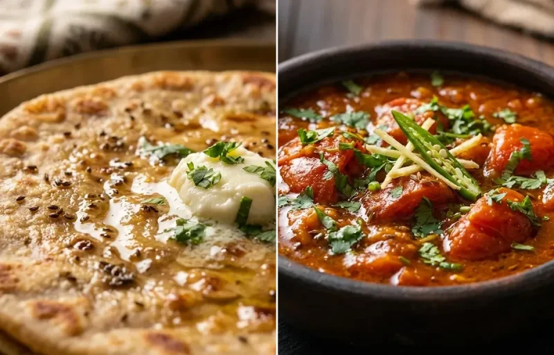 Ajwain Paratha with Tamatar ki Sabzi