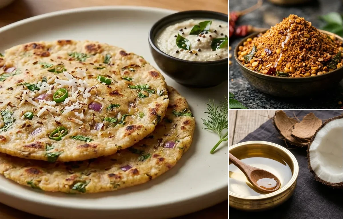 Akki Roti with Chutney Pudi and Virgin Coconut Oil