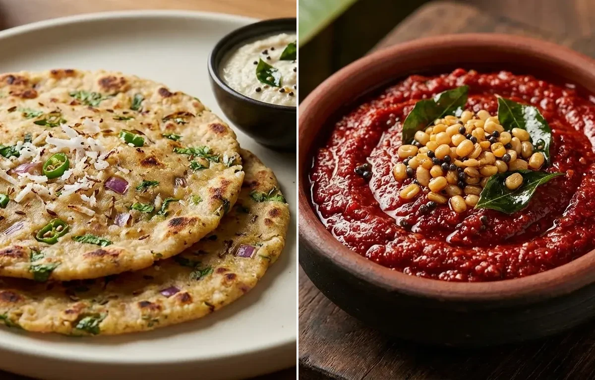 Akki Roti with Red Chili Chutney