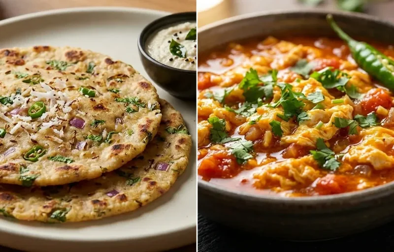Akki Roti with Tomato Egg Drop Curry
