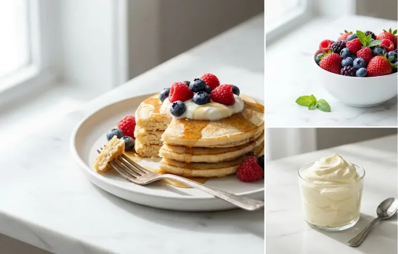 Almond Flour Pancakes, Mixed Berries and Sugar-Free Whipped Cream