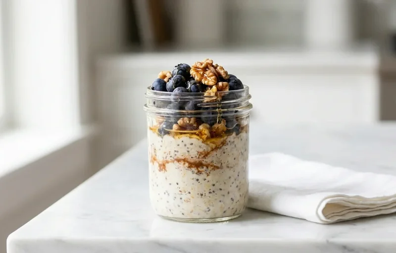 Almond Milk Overnight Oats with Blueberries and Walnuts