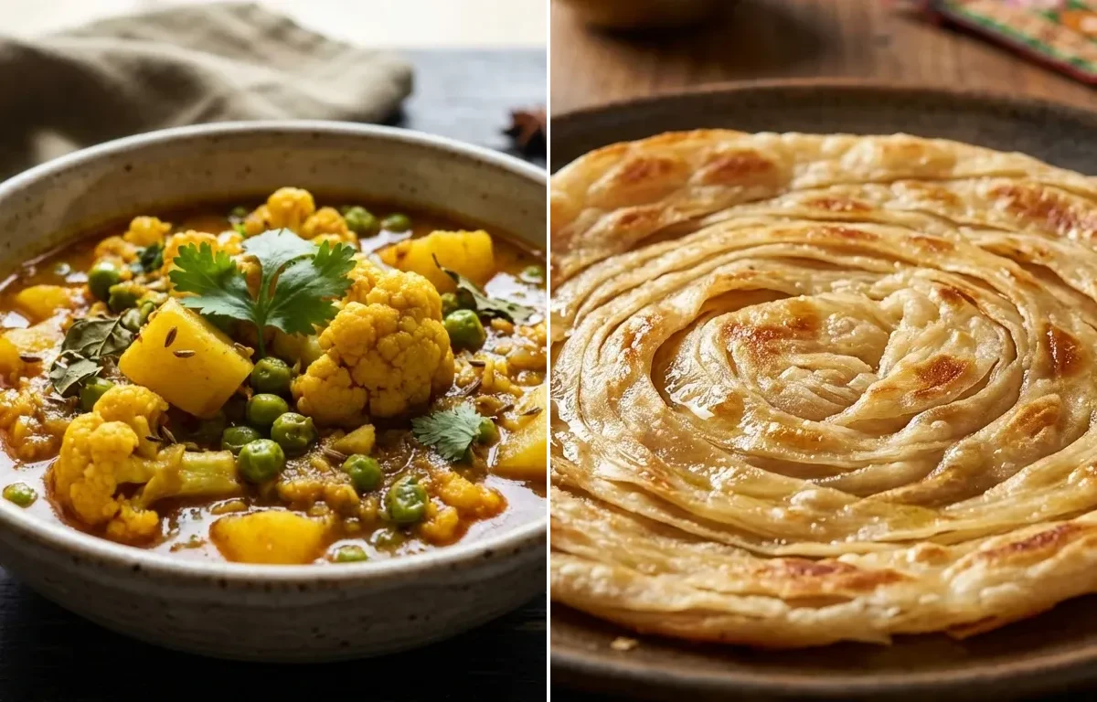 Aloo Gobi Matar with Laccha Paratha