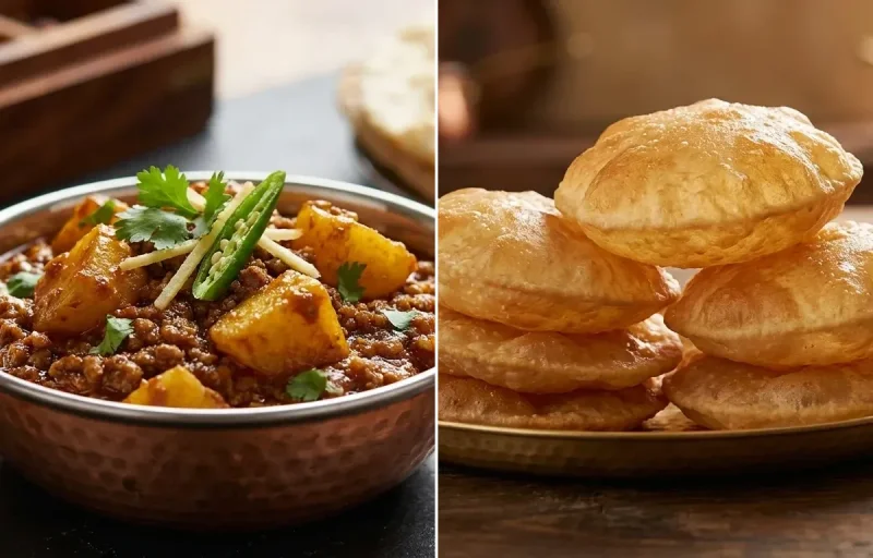 Aloo Keema Sabzi with Puri