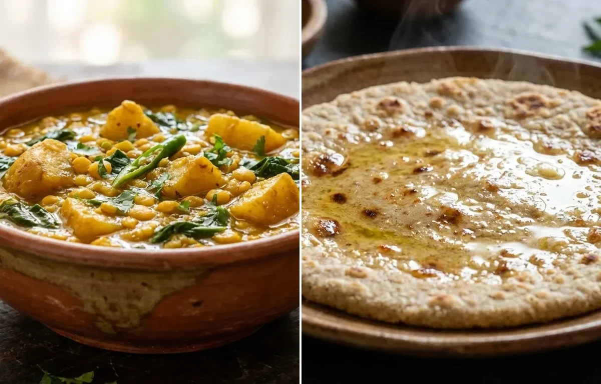 Aloo Methi Chana Dal with Jonna Rotte