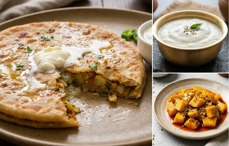 Aloo Paratha, Perugu and Mango Pickle