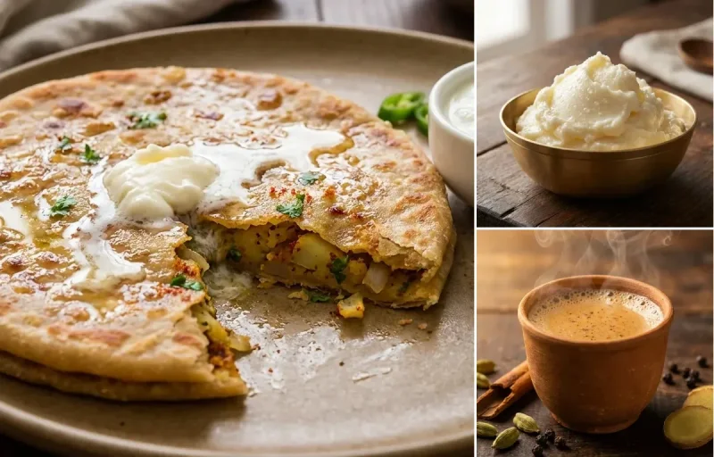 Aloo Paratha with White Butter