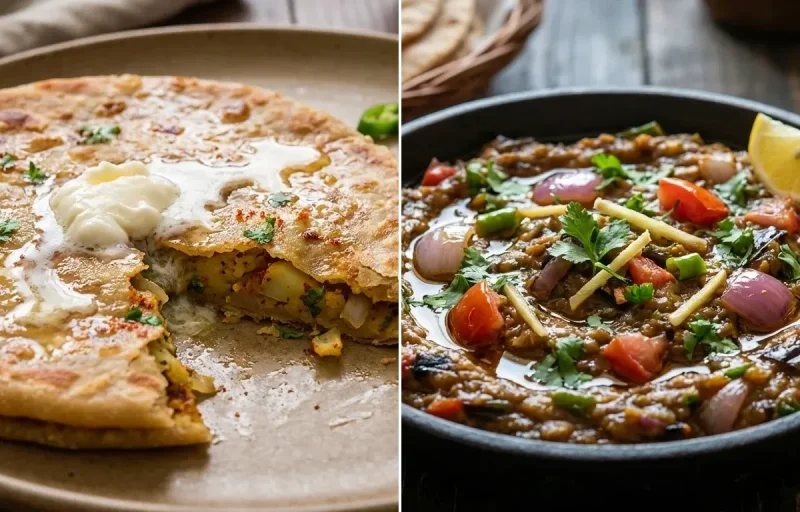Aloo Paratha with Baingan ka Bharta