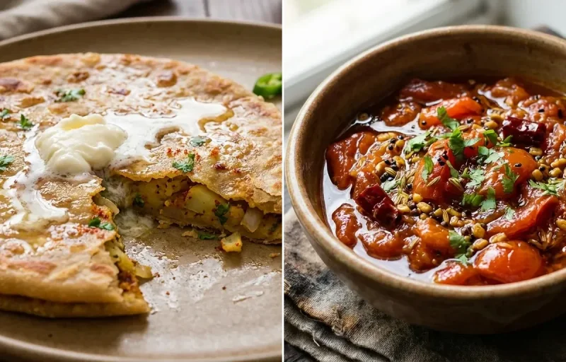 Aloo Paratha with Bilahi Tok