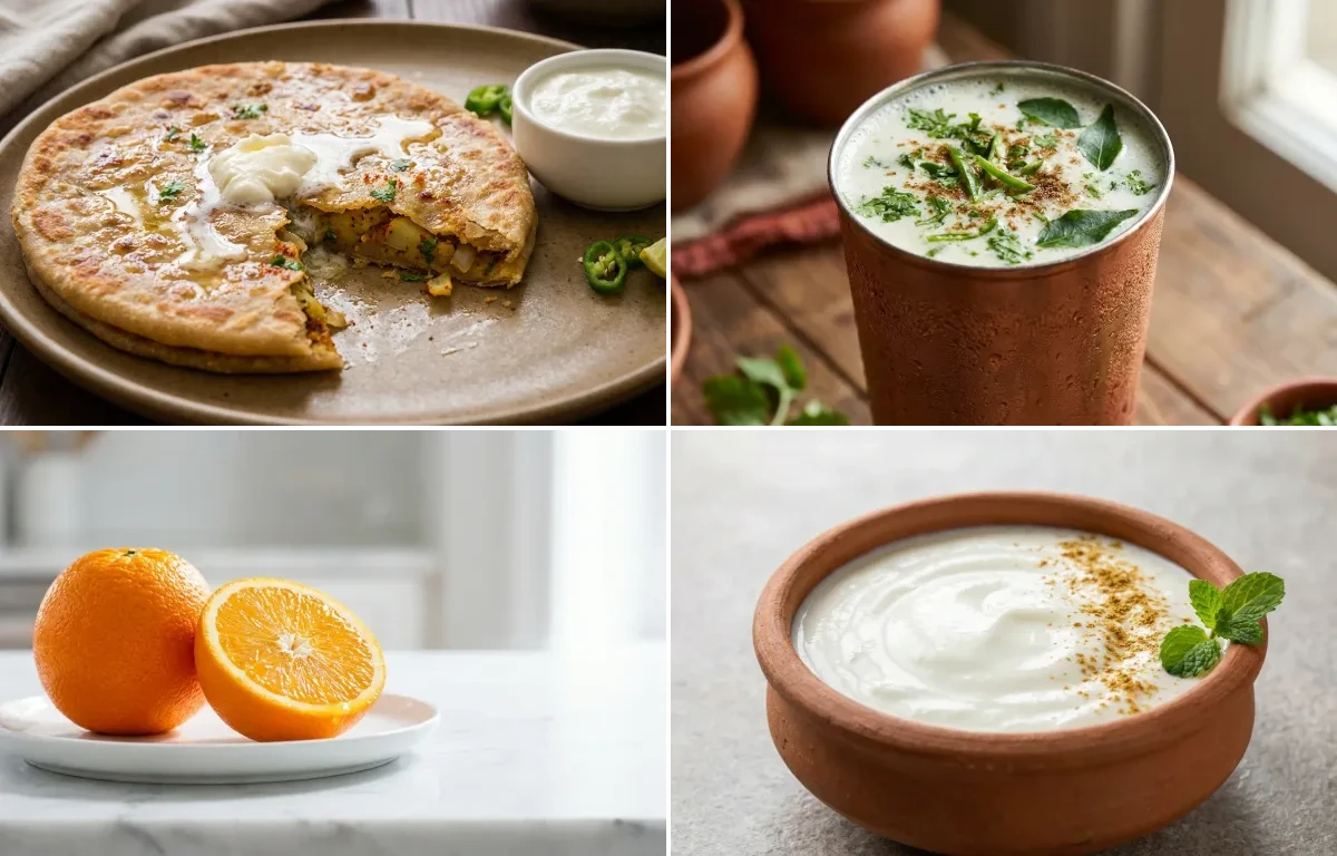 Aloo Paratha with Chaas with Orange