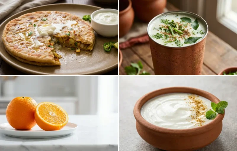 Aloo Paratha with Chaas with Orange