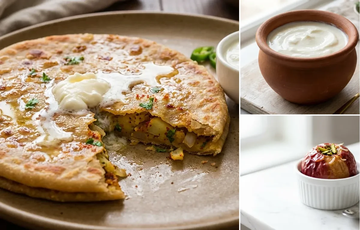 Aloo Paratha with Curd with Apple