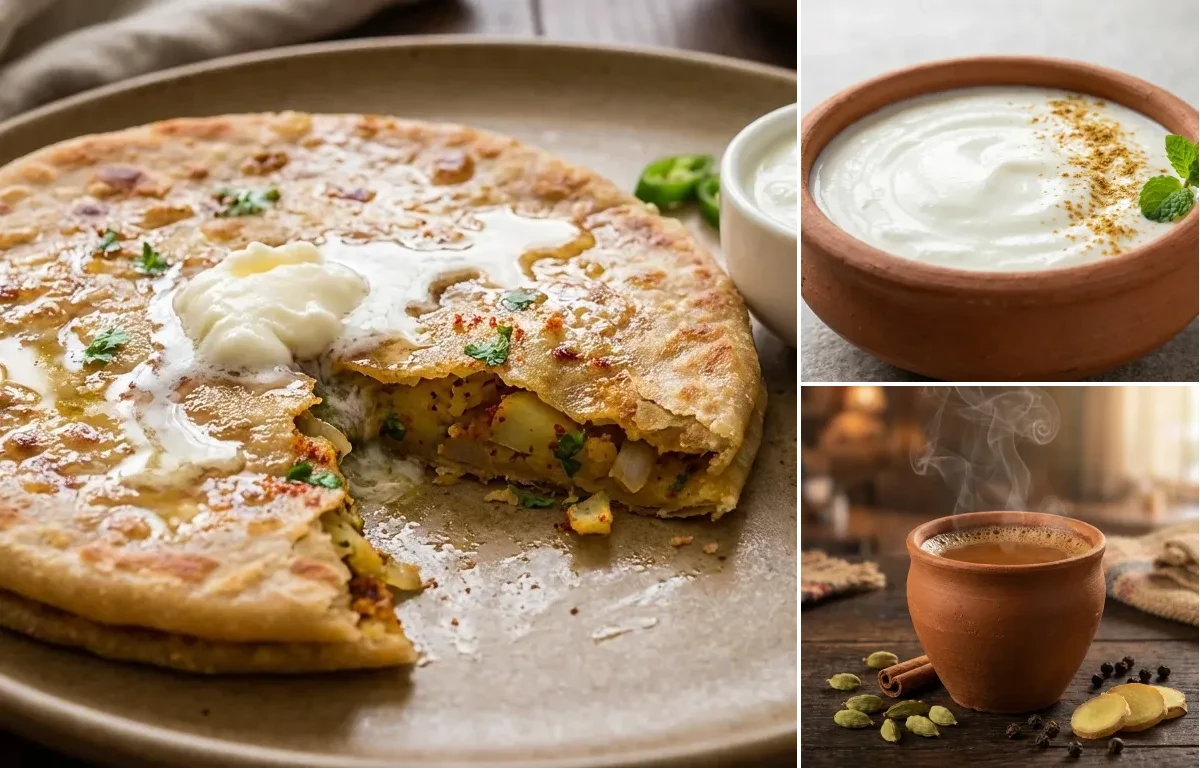 Aloo Paratha with Dahi with Masala Cha