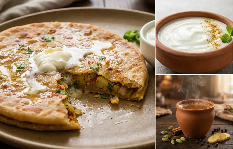 Aloo Paratha with Dahi with Masala Cha