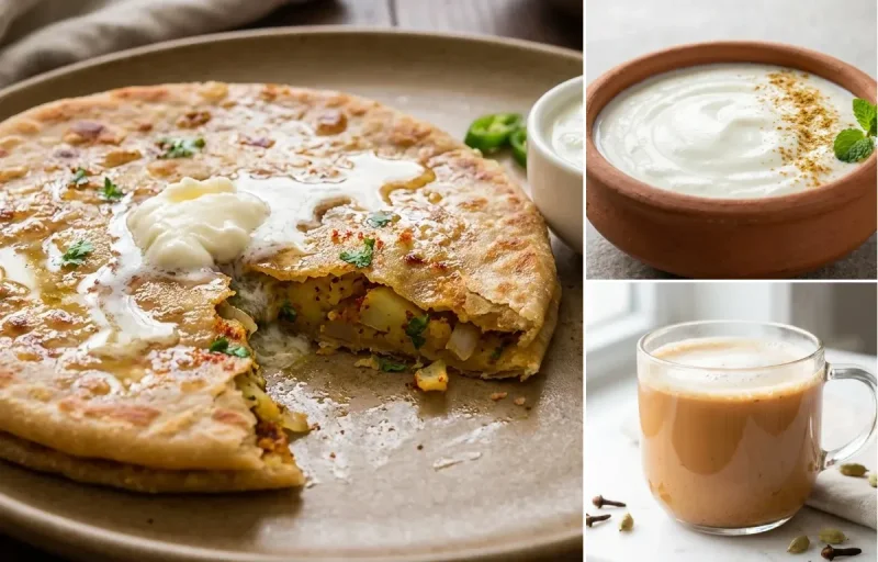 Aloo Paratha with Dahi with Masala Chai with Apple