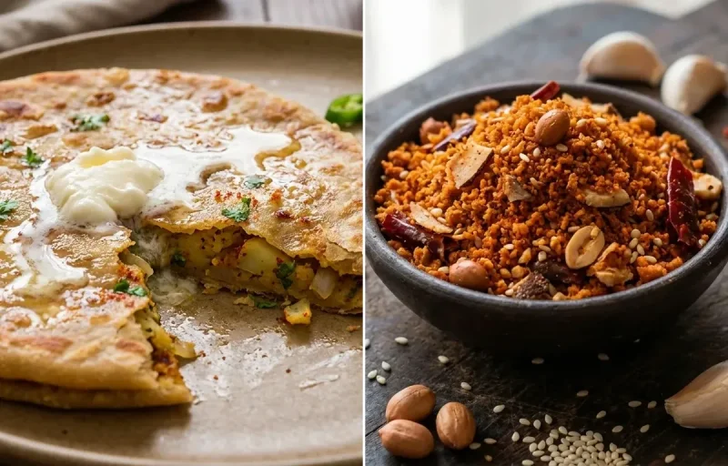 Aloo Paratha with Dry Garlic Chutney
