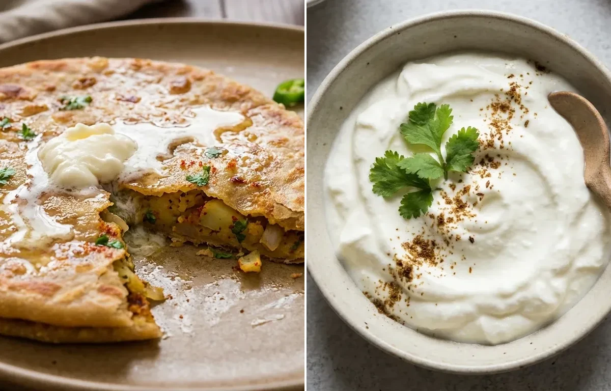 Aloo Paratha with Plain Dahi with Mango Pickle
